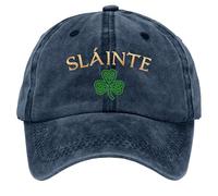 Slainte St Patricks Day Baseball Cap for Men and Women Funny Embroidered Clover Print Irish Hat Unisex St Paddys Day Trucker Hat Trendy Vintage Ireland Lucky Shamrock Snapback (Navy, One Size)