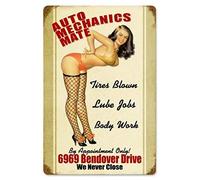 SLALL Auto Mechanics Mate Pin-Up Girl Advert Love Retro Street Sign Household Metal Tin Sign Bar Cafe Car Motorcycle Garage Decoration Supplies12 X 8 Inch
