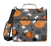 Slam Dunk Basketball Pattern 1.5 Inch 3 Ringing Binder with Zipper with Shoulder Strap & Handle Waterproof Document Organizer Suitable for Middle School