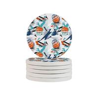 Slam Dunk Dynamic Geometry Round Diatomaceous Earth Coaster Set - Natural, Eco-Friendly, Fast-Absorbing Circular Coasters (1/2/4/6-Piece Pack) With Full-Print Design & Smooth Rounded Edges