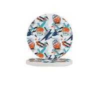 Slam Dunk Dynamic Geometry Round Diatomaceous Earth Coaster Set - Natural, Eco-Friendly, Fast-Absorbing Circular Coasters (1/2/4/6-Piece Pack) With Full-Print Design & Smooth Rounded Edges