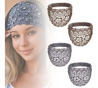 SLAMJET Crystal & Pearl Embellished Wide Headbands for Women, Elegant Floral Beaded Wide Crystal Headband, Lace Crystals and Pearl Headband, Daily Styling Luxury Hair Accessories(4PCS-B)