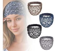 SLAMJET Crystal & Pearl Embellished Wide Headbands for Women, Elegant Floral Beaded Wide Crystal Headband, Lace Crystals and Pearl Headband, Daily Styling Luxury Hair Accessories(Mixed)