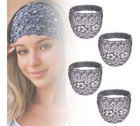 SLAMJET Crystal & Pearl Embellished Wide Headbands for Women, Elegant Floral Beaded Wide Crystal Headband, Lace Crystals and Pearl Headband, Daily Styling Luxury Hair Accessories(Gray)