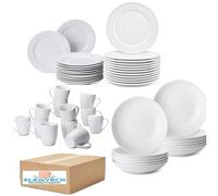 Slamtech Porcelain 48-Pieces Dinnerware Large Set, Service for 12, White, 12 Dinner Plates, 12 Side Small Plates, 12 Pasta Bowls and 12 Cups, Party Dinnerware, Dishwasher and Microwave Safe