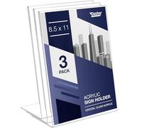 Slant Back Acrylic Sign Holder 8.5 x 11 Inches, Portrait Ad Frame and Flyer Display Stand. Menu Holder & Table Sign Display for Home, Office, Store, or Restaurant. Acrylic Stands for Tabletop (3 Pack)