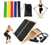 Slant Board Calf Stretcher, Wooden Incline Board with 5+2 Resistance Bands, 5 Adjustable Angles, Non-Slip Surface & Heel Guard, Mobility Board for Calf, Achilles, Ankle, Knee Stretching, Home Gym