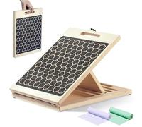 Slant Board for Calf Stretching, 11-Layer Hardwood Stretch Board with 2 Resistance Bands & Training Poster, Non-Slip Squat Wedge for Ankle & Foot Rehab, Physical Therapy, Plantar Fasciitis Relief