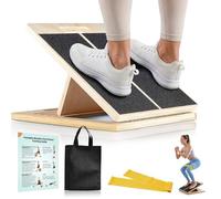 Slant Board for Calf Stretching Adjustable Wooden Incline Board Portable Calf Stretcher + Resistance Bands Training Poster 300Lb Capacity for Ankles Knees Heel Squats Mobility Rehab Fitness Training
