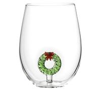 slant collections Christmas Wine Glasses 3D Stemless Wine Glass with Figurine, 20-Ounce, Wreath