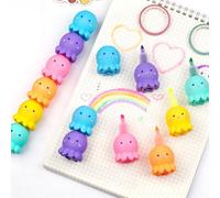 Slant Tip Octopus Highlighter Pen 5-Color Set - Cute Cartoon Spray Glue Process Fluorescent Marker for Kids Journaling School Supplies