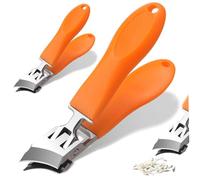 Slanted Nail Clippers for Thick Nails - Wide Mouth Anti-Splash Design with Curved Blade, Professional Large Toenail Clippers for Hard Nails, Orange 2pcsHome Decor