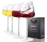 Slanted Red/White Wine Glasses, Crystal, Large, Hand-Blown Set of 4 Modern Long Stem Wine Glasses, Premium Clear Glass with Unique Concave Base, Gift Packaging for Christmas Birthday 18 oz