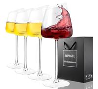 Slanted Red/White Wine Glasses, Set of 4, Elegant Hand-Blown Long Stem Wine Glasses with Unique Concave Base, Modern Premium Crystal Glassware, Gift for Wedding,Wine Tasting,and Christmas-13.5 oz