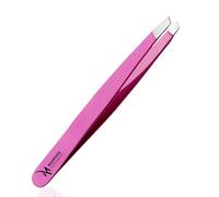 Slanted Tweezers for Eyebrows, Facial & Ingrown Hair, Professional Stainless Steel Slant Tip Precision Hair Removal Tool for Men & Women, Pink Colour by Mahfooz Instruments