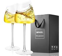 Slanted White Wine Glasses Set of 2, Modern No-lead Hand-Blown Long Stem Red Wine glasses,Premium Crystal Clear Glass with Unique Concave Base,Gift Box-for Anniversary,Wedding,and Christmas-13.5 oz
