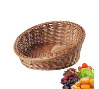 Slanted Woven Basket, Wicker Kitchen Bread & Fruit Display, Tabletop Holder, Home & Wallets Tray, Artificial Rattan, Versatile Compact Ideal for Candy,