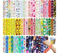 Slap Bracelets for Kids, Colorful Bulk Wristbands with Animals, Friendship,Galaxy,Dinosaurs, Heart, Donut,Party Favors, Classroom Prizes Birthday Exchanging Gifts,Goodies Bag Stuffers Fillers