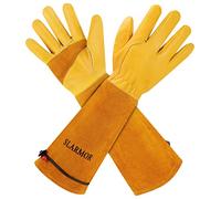 SLARMOR Gardening Gloves for Men/Women, Durable Cowhide Leather Work Gloves, Thorn-resistant with Forearm Protection for Gardener and Farmer, Thickening Yellow, M