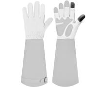 SLARMOR leather Gardening Gloves for Women/Men - Thorn Proof Cowhide Leather Rose/Blackberry Pruning Heavy Duty Garden Gloves Thick Palm Gauntlet Garden Work Gloves with Forearm Protection