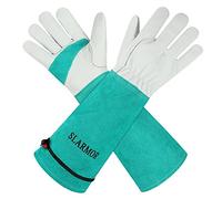 SLARMOR leather Gardening Gloves for Women/Men - Thorn Proof Cowhide Leather Rose/Blackberry Pruning Heavy Duty Garden Gloves Thick Palm Gauntlet Garden Work Gloves with Forearm Protection