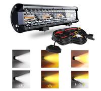 SLARY 12 Inch 72W LED Light Bar White/Amber Flasing Strobe Light with Six Modes Driving Fog Lights Spot Flood Combo Beam Bumper Lights with Switch Wiring Harness for Offroad Truck 4WD SUV ATV UTV