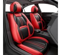 SLARY 5PCS 2025 Front and Back Car Seat Covers Auto Interior Accessories with Water Proof Nappa Leather for Cars SUV Pick-up Truck Universal Comfortable and Breathable (Full Set, Martha Red)