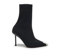 Slash Knit Ankle Boots with Silver Toe Cap - female - Alexander McQueen - Heeled Boots - Black - 4 UK - Shoes 4 UK