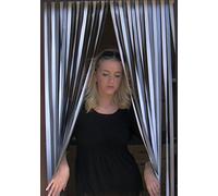Slat type Door Curtain/Fly Blind- With pair of screw in hooks for wooden frames - SILVER/WHITE- 80cm wide x 200cm drop