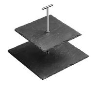 Premier Housewares 2-Tier Square Cake Stand - Slate/Chrome Finish, Grey