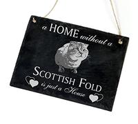 Slate Cat Decorative Sign - Scottish Fold - A Home Without A Scottish Fold is Just A House 22 x 16 cm Cat Decoration Accessories Cat Decoration