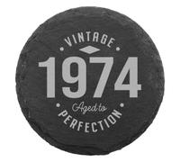 Slate Coaster 50th Milestone Birthday Gift 1974, ‘Vintage Aged to Perfection’ Drink Mat - Unique Present for Husband, Wife, Grandad, Grandma, Nan, Nanny, Grampa.