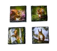 Slate Coaster Set - Red Squirrels - Handcrafted Natural Stone Drink Coasters -Rustic Home Decor, Scotland Gift for Him or Her. House Warming