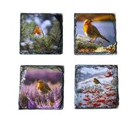 Slate Coaster Set - Robins in The Highlands Design -Handcrafted Natural Stone Drink Coasters -Rustic Home Decor,Scotland Gift for Him or Her