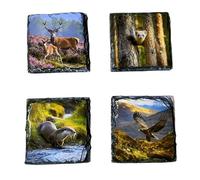 Slate Coaster Set - Scottish Animal Designs - Handcrafted Natural Stone Drink Coasters - Rustic Home Decor, Scotland Gift for Him or Her.