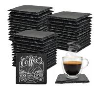 Slate Drink Coasters, 36 PCS 4 Inch Black Stone Square Engraved Slate Coasters Bulk with Anti-Scratch Backing, Blank Natural Rustic Rock Coaster for Laser Engraving, DIY, Home Decor, Bar, Office,Gifts