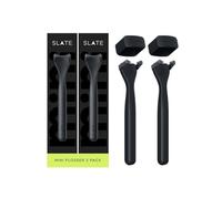 Slate Flosser Mini - Reusable Floss Pick with Gum Brush & Tongue Scraper, Dentist-Invented, PFAS/PTFE-Free, Travel-Ready | Black Mini Flosser 2-Pack