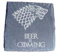 SLATE GAME OF THRONES INSPIRED COASTERS DRINKS MAT ENGRAVED NOVELTY BIRTHDAY PRESENT WEDDING HOUSE WARMING GIFT LASER ENGRAVED BEER IS COMING (Set of 1)
