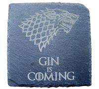 SLATE GAME OF THRONES INSPIRED COASTERS DRINKS MAT ENGRAVED NOVELTY BIRTHDAY PRESENT WEDDING HOUSE WARMING GIFT LASER ENGRAVED GIN IS COMING (Set of 2)