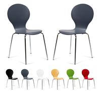 (Slate Grey) 2 Keeler Style Kimberley Chrome Metal Bentwood Stacking Dining Chairs Kitchen Café Bistro Style