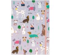 Slate Grey A4 Dog Themed Lined Notebook Softback Journal with Elastic Strap - Ruled Writing Pad with Illustrated Pages - Notes Book for School University Office Home - Gift for Dog Lovers
