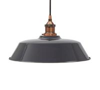 Slate Grey Chancery Painted Dome Pendant Light With Antique Copper Lamp Holder And Black Round Cable - Se Home