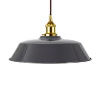 Slate Grey Chancery Painted Dome Pendant Light With Gold Lamp Holder And Brown Twisted Cable - Se Home