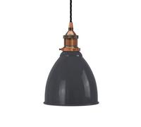 Slate Grey Classic Small Pantry Metal Painted Dome Pendant Light With Antique Copper Lamp Holder And Black Twisted Cable - Se Home