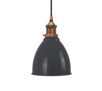 Slate Grey Classic Small Pantry Metal Painted Dome Pendant Light With Antique Copper Lamp Holder And Brown Twisted Cable - Se Home