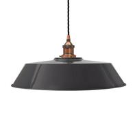 Slate Grey Large Chancery Painted Dome Pendant Light With Antique Copper Lamp Holder And Black Twisted Cable - Se Home