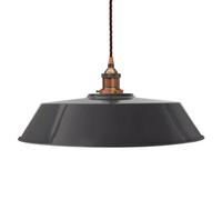 Slate Grey Large Chancery Painted Dome Pendant Light With Antique Copper Lamp Holder And Brown Twisted Cable - Se Home