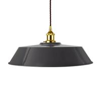 Slate Grey Large Chancery Painted Dome Pendant Light With Gold Lamp Holder And Brown Twisted Cable - Se Home