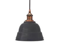 Slate Grey Lincoln Painted Dome Pendant Light With Antique Copper Lamp Holder And Black Round Cable - Se Home