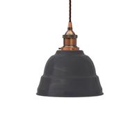 Slate Grey Lincoln Painted Dome Pendant Light With Antique Copper Lamp Holder And Brown Twisted Cable - Se Home